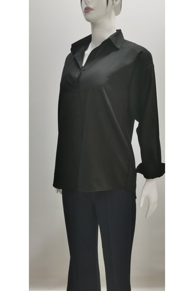 B.HE.Z / Long Sleeve Loose Cotton Comfortable Soft Textured Women's Shirt Black