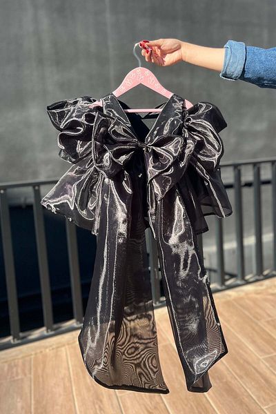 Bertuğ Bebek Rochie de bal pentru copii mici pentru fete stralucitoare - Rochie neagra din organza cu decolteu inima si