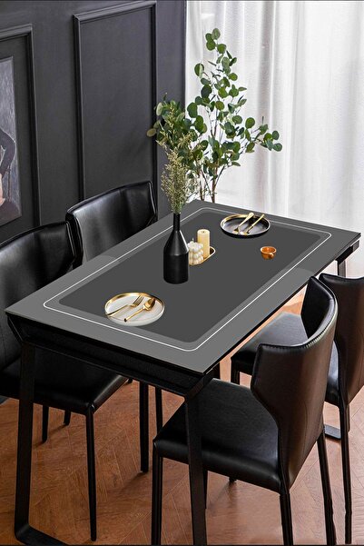 Else Halı Else Antrasit Kalın Masa Örtüsü Koruyucusu Matı Yıkanabilir Kaymaz ...