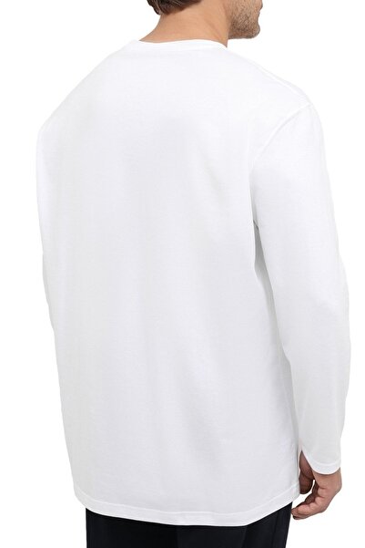 PAUL&SHARK Ανδρικό 100% βαμβακερό μακρυμάνικο μπλουζάκι με λαιμόκοψη με λογότυπο λευκό C0p1093-010