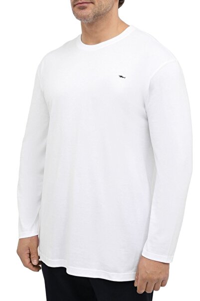 PAUL&SHARK Ανδρικό 100% βαμβακερό μακρυμάνικο μπλουζάκι με λαιμόκοψη με λογότυπο λευκό C0p1093-010