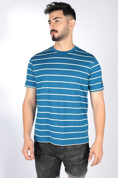PAUL&SHARK Tricou cu mânecă scurtă cu mânecă scurtă în dungi cu logo-ul mărcii pentru bărbați23411082-265