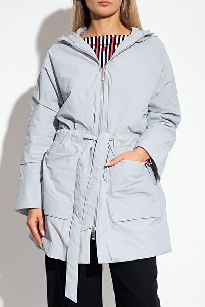 Emporio Armani معطف نسائي رمادي بياقة وسحاب وأكمام طويلة - 6R2L67 2NFBZ-0700