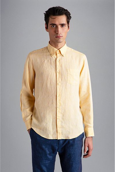PAUL&SHARK Men's Brand Logo Buttoned Shirt Collar Long Sleeve Yellow Shirt24413098-458