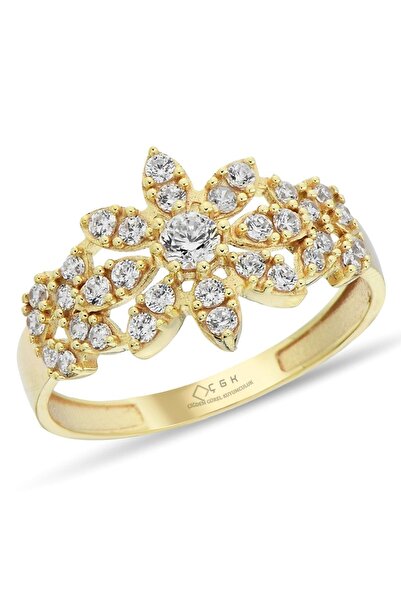 Çgk Çiğdem Gürel Kuyumculuk Çiçek Detaylı Taşlı Altın Yüzük