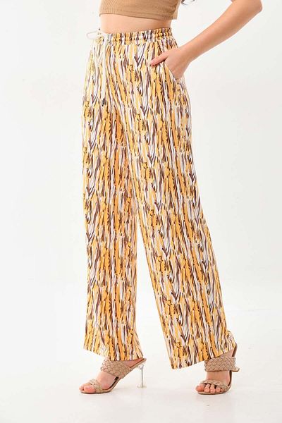 Sistas Women's Patterned Waist-Tied Comfortable Form Trousers 23396 Yellow