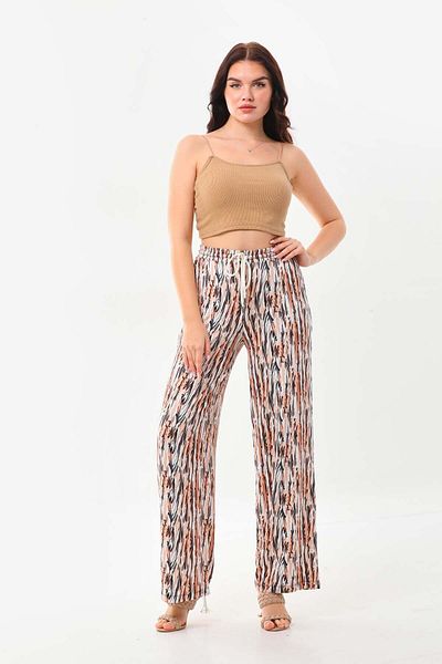 Sistas Women's Patterned Waist-Tied Comfortable Form Trousers 23396 Black