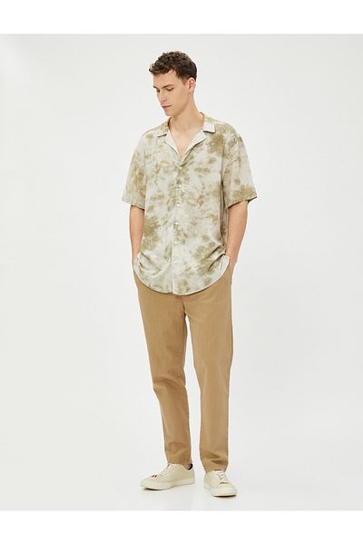 Koton Summer Shirt with Abstract Print Detail Turn-down Collar Viscose Fabric