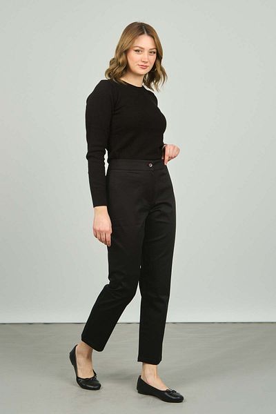 Fısed Pantaloni de bumbac cu detaliu cu nasturi de damă Fised 1000 negru
