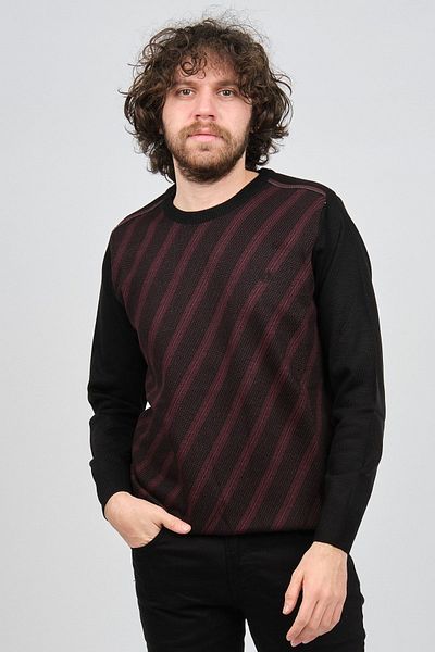 Pelikan Men's Striped Crew Neck Sweater 1579325 Claret Red