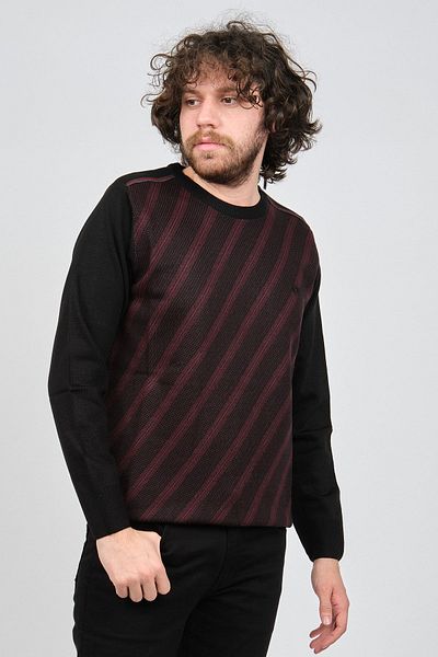 Pelikan Men's Striped Crew Neck Sweater 1579325 Claret Red