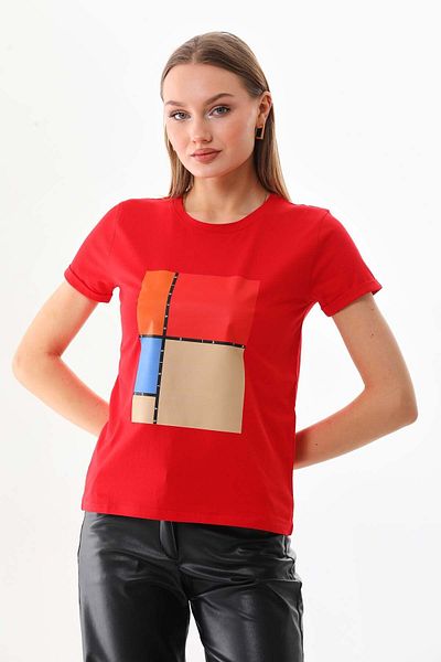 Sistas Women's Cotton Print Detailed Short Sleeve Blouse 23163 Red