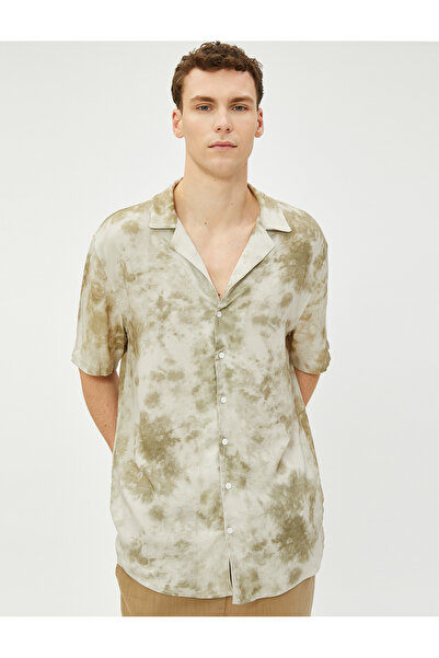 Koton Summer Shirt with Abstract Print Detail Turn-down Collar Viscose Fabric