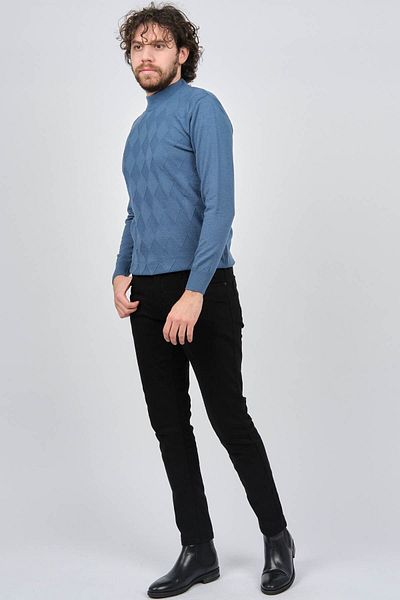 Çizgi Triko Pulover cu model pentru bărbați cu jumătate de gât țesut 42564257 Albastru