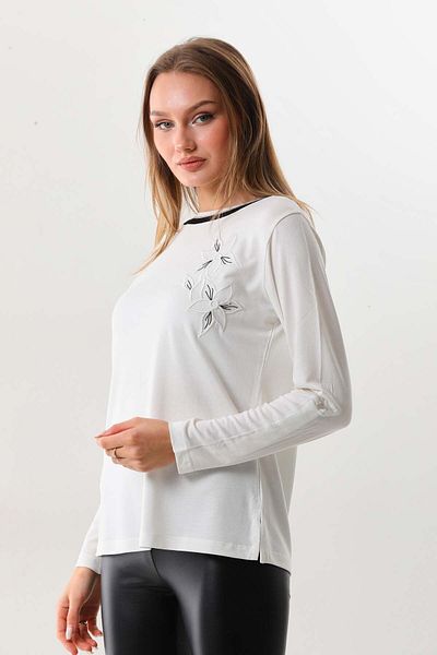 Sistas Women's Floral Embroidered Collar Detailed Blouse 23557 Ecru