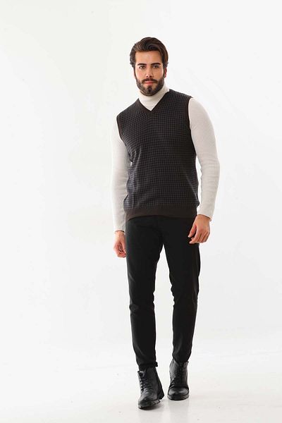 Pelikan Pulover de lână cu model cu decolteu în V pentru bărbați 4P17 maro
