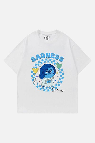 EFBUTİK Unisex White Reverse Face Sadness T-shirt