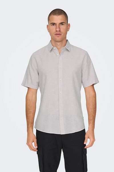 Only & Sons Ανδρικό λινό πουκάμισο Onscaiden Slim Fit - κοντομάνικο, λιλά 22009885