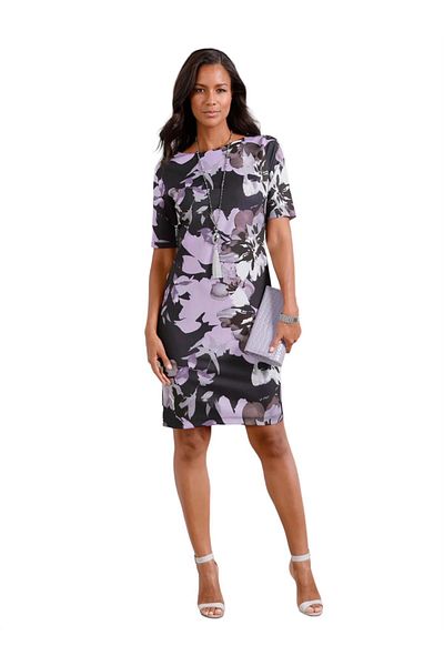 MAMAYAGA Rochie de damă mov liliac cu model floral cu jumătate de mânecă neagră Curve Plus Size