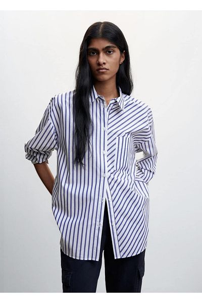 MANGO Woman Cămașă oversize din bumbac cu dungi