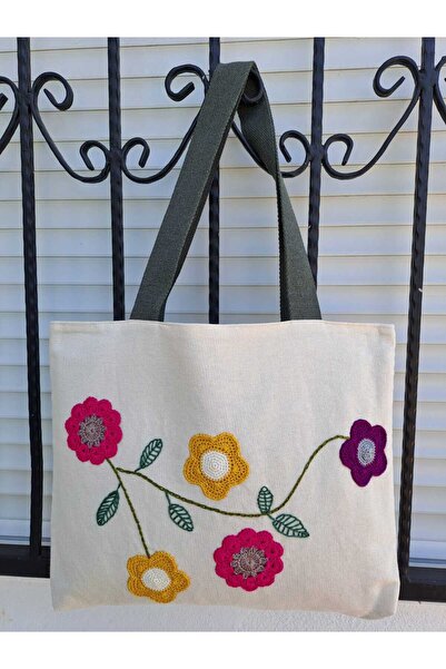 Handream Raw Linen Shoulder Bag - Spring Branch and Knitted Detail