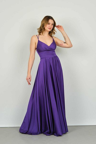 DORİDORCA Doridorca Women's Deep Slit Satin Evening Dress5924047 Purple