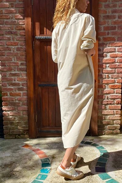 Güneşkızı Women's Stone Poplin Long Pocket Shirt Dress BST700-3555