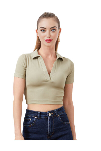 Genel Markalar POLO YAKA KAŞKROSE CROP BLUZ