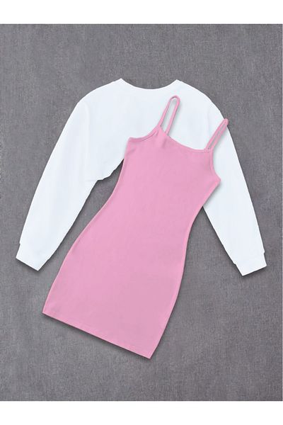 Machetta Yes Printed Dress and Crop Sweatshirt for Children - 2-Piece Combination