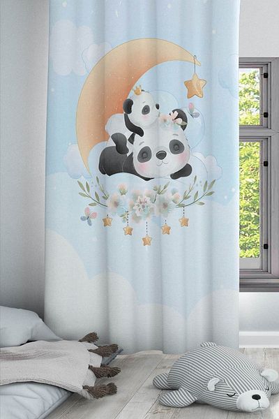 Else Dekor Perdeau decorativă pentru fundal pentru cameră pentru copii și bebeluși cu urs panda și model de stele