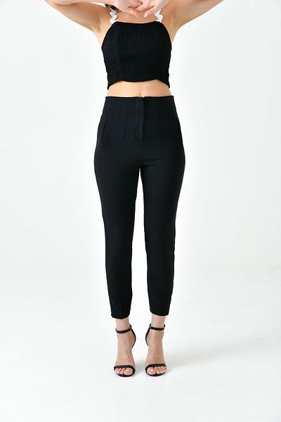 SU SHE Women's Zr Model Collared High Waist Narrow Leg Women's Fabric Pants
