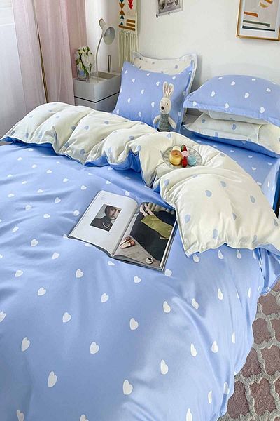 Else Dekor Σετ Παπλωματοθήκη διπλής όψης Else Blue Hearts Cotton Satin