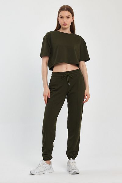 Penyelux Khaki Fabric - Pocketed and Elastic Waist Jogger Pants