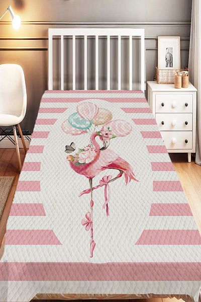 Else Dekor Pink and White Flamingo Patterned Single Children's Pique Set