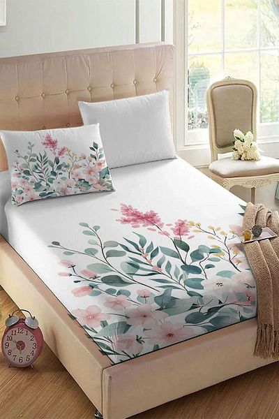 Else Halı Colorful Floral Printed Patterned Elastic Single Pillowed Elastic Sheet Set 90x190cm