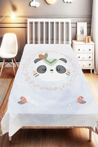 Else Dekor Bohemian Panda Patterned Blue Gray Children's and Baby's Bedspread - Decorative