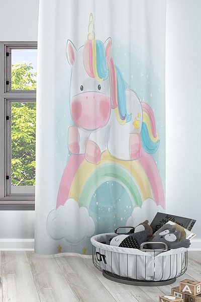 Else Dekor Unicorn Patterned Colorful Rainbow - Baby and Children's Room Background Curtain Cushion Cover with Gift
