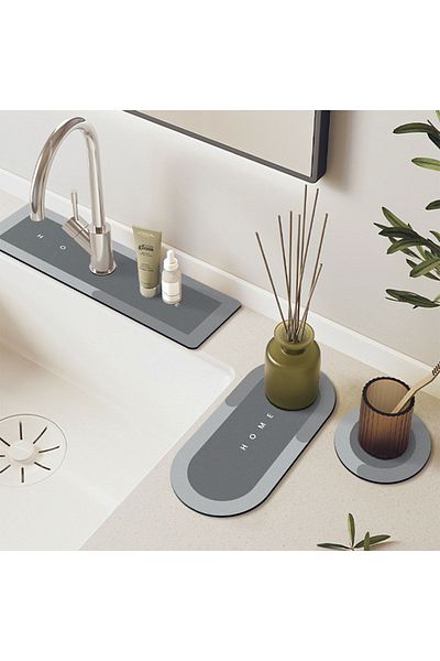 Else Dekor Else Grey Faucet Mat Σετ 3 Organizer Μπάνιου Νεροχύτης Ματ Σαπουνιού Θήκη για πινέλο Ματ κοσμήματος