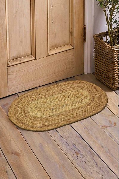 Else Halı Sweet Double Sided Hand Knitted Jute Oval Inside and Outside Door Mat