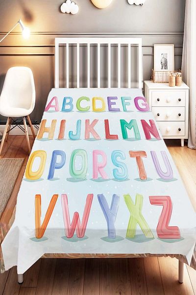Else Dekor Alphabet Patterned Colorful Children's and Baby's Bedspread
