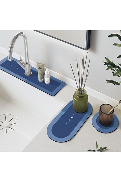 Else Dekor Else Blue Faucet Mat Set of 3 Kitchen Organizer Sink Mat Soap Dish Dish Sponge Mat