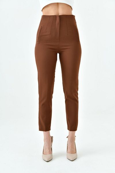 SU SHE Women's Zr Model Collared High Waist Narrow Leg Women's Fabric Pants