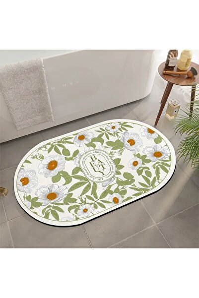 Else Dekor Else Floral μοτίβο ντους που απορροφά νερό Μπροστινό χαλάκι μπάνιου Κάθισμα τουαλέτας Οβάλ χαλί μπάνιου ynps-02