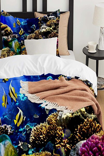 Else Dekor Дитячий комплект постільної білизни з тропічним малюнком рибок, бавовняний сатин - односпальний