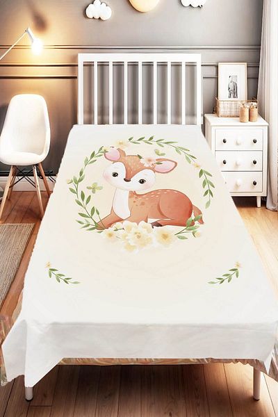 Else Dekor Gazelle Animal Floral Patterned Children's and Baby's Bedspread - Decorative