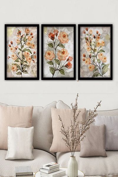 Else Dekor Else Flower Patterned Frame Look Υφασμάτινη επιφάνεια 3 τεμαχίων Σετ ζωγραφικής