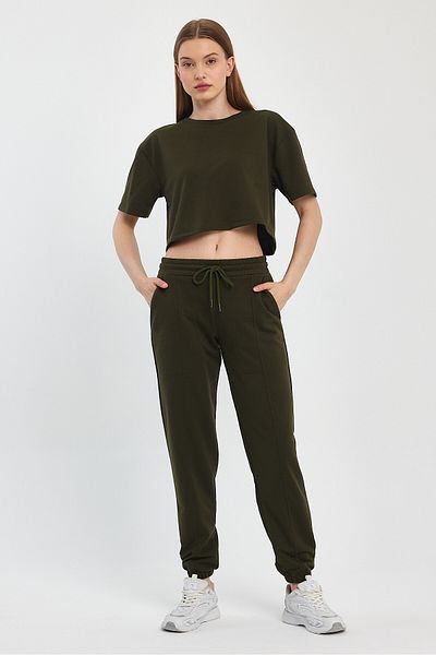 Penyelux Khaki Fabric - Pocketed and Elastic Waist Jogger Pants