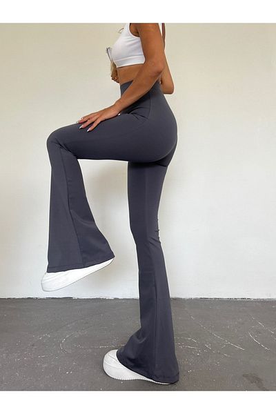CNRCollection Women's Gray Submersible Fabric Recovery Lycra Inner No See-through High Waist Spanish Leg Leggings Pants