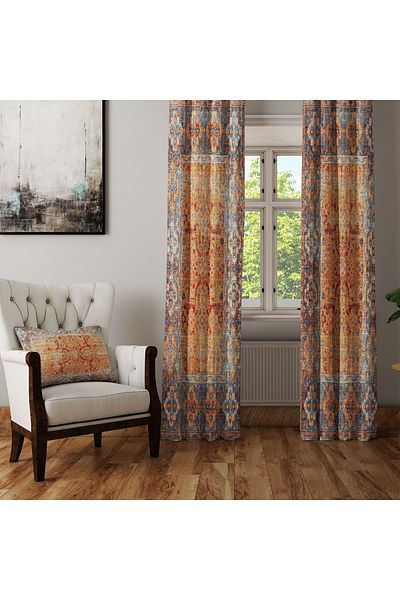 Else Dekor Orange Brown Antique Vintage Oriental Authentic Anatolian Ottoman Patterned Background Curtain Kil12