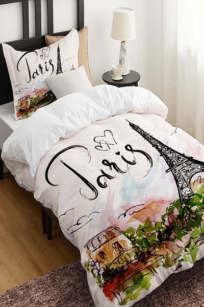Else Dekor Paris Eiffel Tower Pattern Printed - Σετ Παιδικό Παπλωματοθήκη από βαμβακερό σατέν